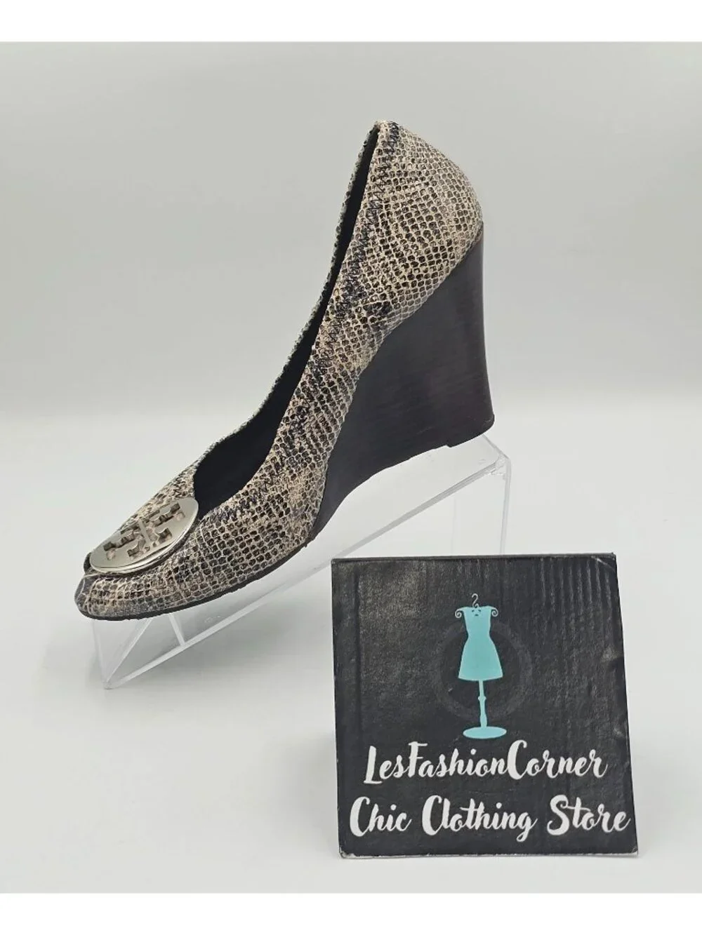 Tory Burch Women's Python Leather Julianne Peep Toe Wedge Pumps Shoe Size 9 3783